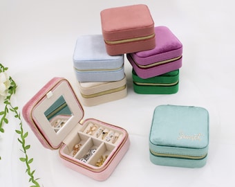 Personalized Italian Velvet Travel Jewelry Box, Portable Storage Case