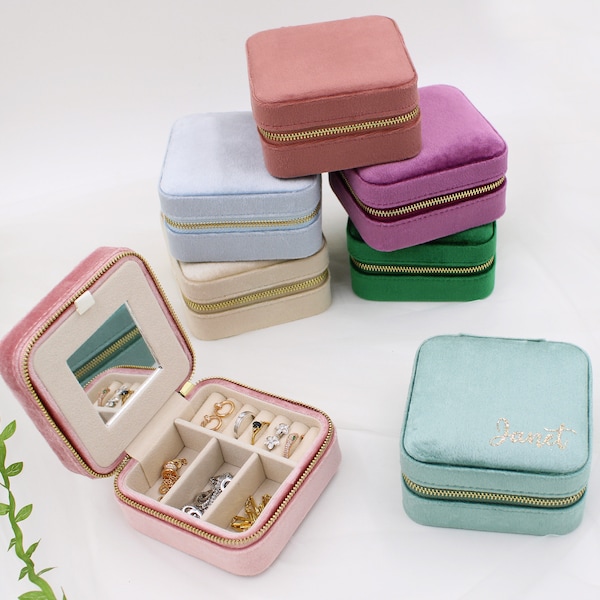 Travel Jewelry Box Italian Velvet Personalized Jewelry Organizer Case Portable Storage Custom Gift