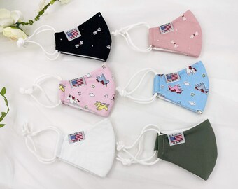 Made in USA Kids Cotton Face Mask: 3-Layer, Adjustable, Custom