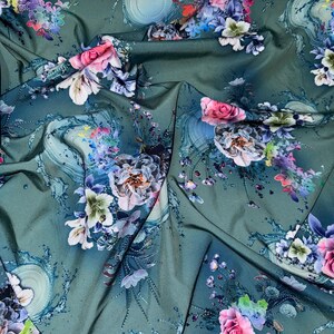 1 mtr green floral polyester dress fabric 58”wide