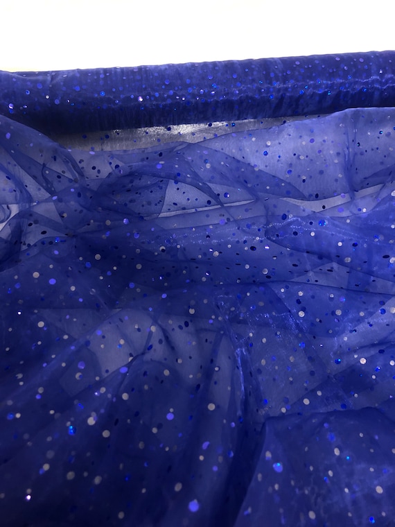 1 MTR ROYAL BLUE SPARKLY SEQUIN HOLOGRAM ORGANZA VOIL DRAPING FABRIC 58” WIDE 