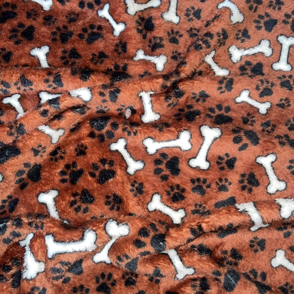 1 mtr brown dog paw bones anti pill polar soft fleece fabric..58" wide