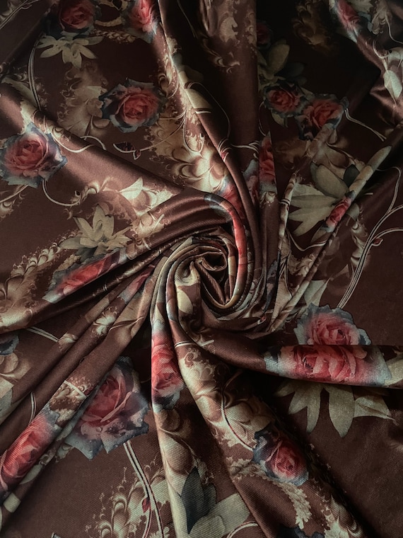 1 mtr brown rose floral print  velvet fabric..58” wide