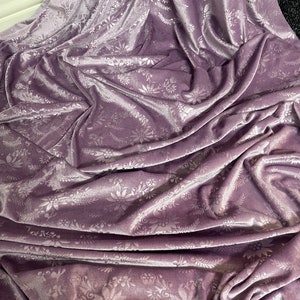 1 mtr lilac floral self print velour velvet fabric..58” wide