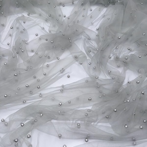 Silber Perle Perlen Tüll Netz Braut, Kleid Stoff..58 &quot;breit