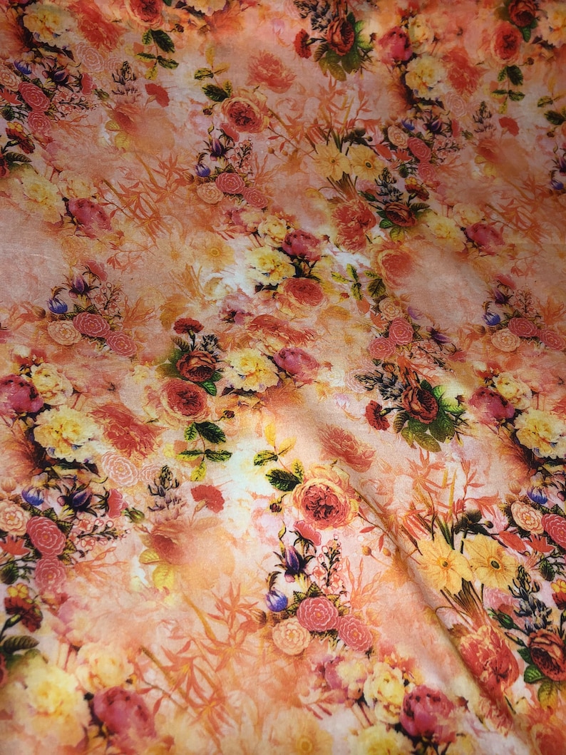 1 mtr peach floral digital print 100/% cotton fabric...45\u201d wide