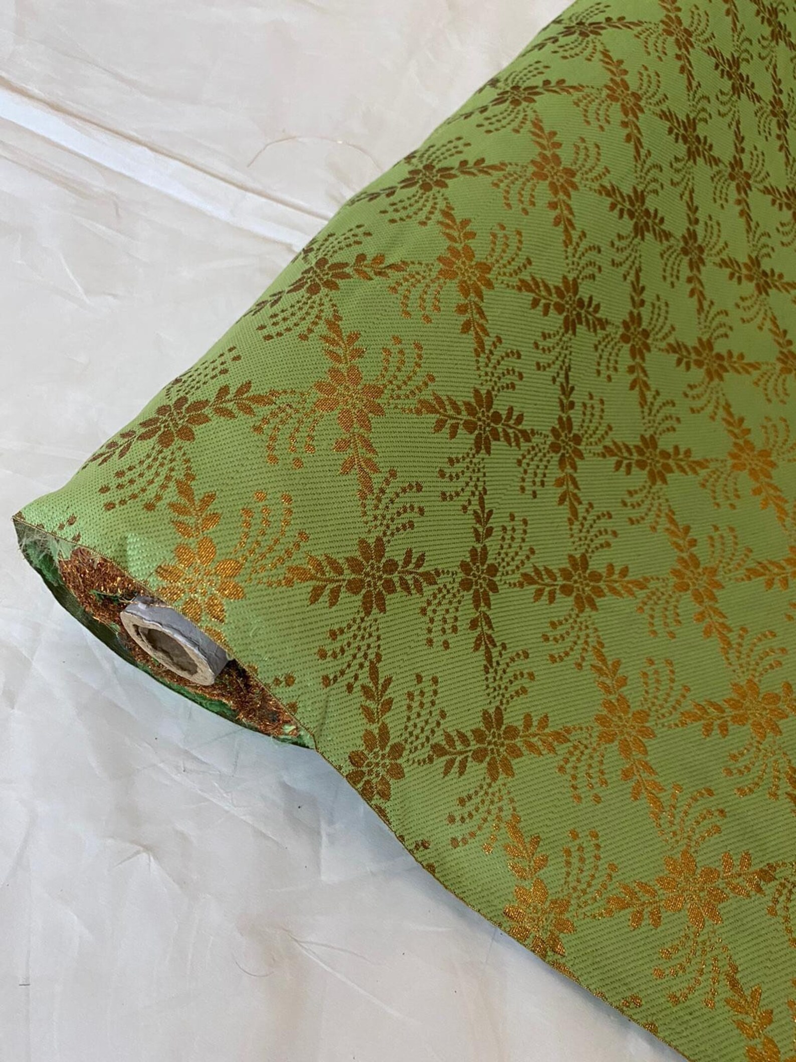 Lime Green Floral Print Banarsi Brocade/jacqaurd Fabric..50 Etsy