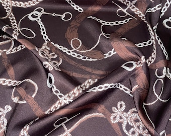 1 mtr brown chain print satin fabric..58" wide