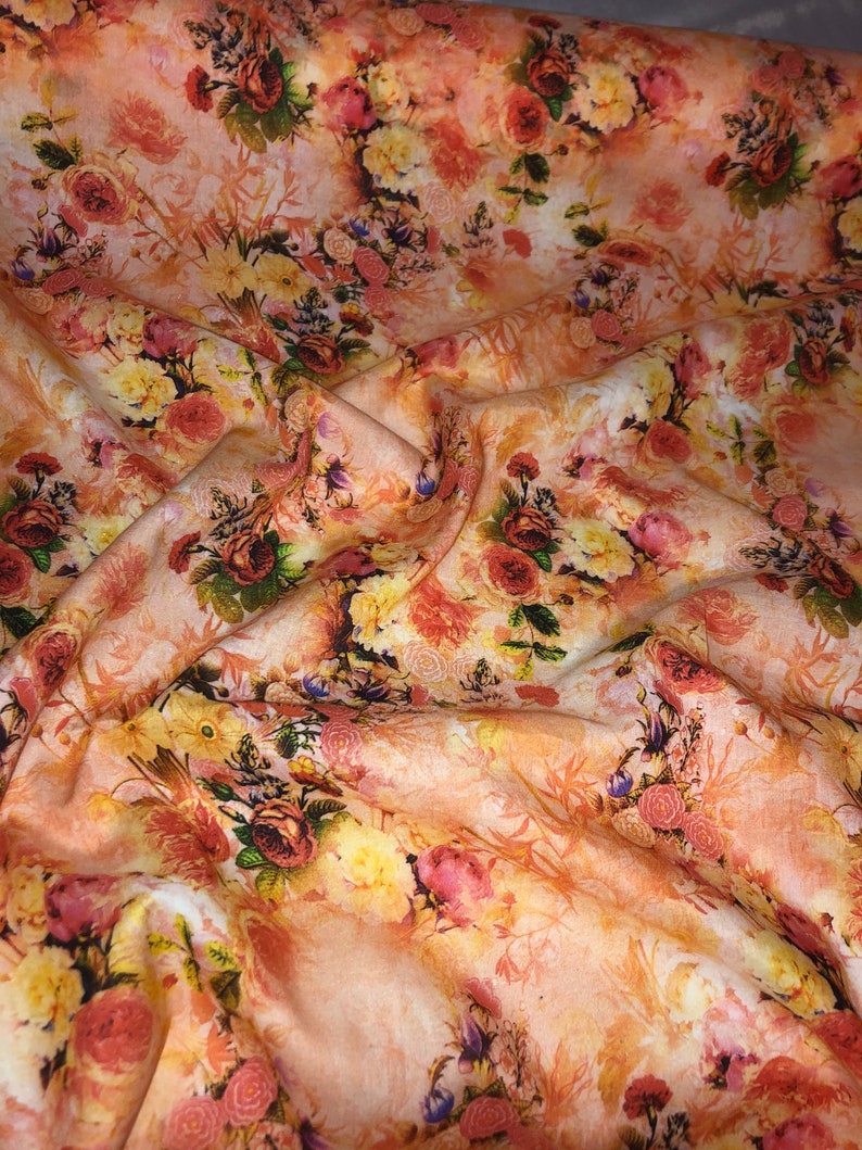 1 mtr peach floral digital print 100/% cotton fabric...45\u201d wide