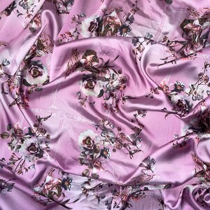 1 mtr baby pink floral printed lightweight silky charmeuse satin fabric..58&quot; wide