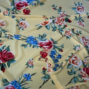 1 mtr yellow floral rose print chiffon dress fabric..58” wide 147cm