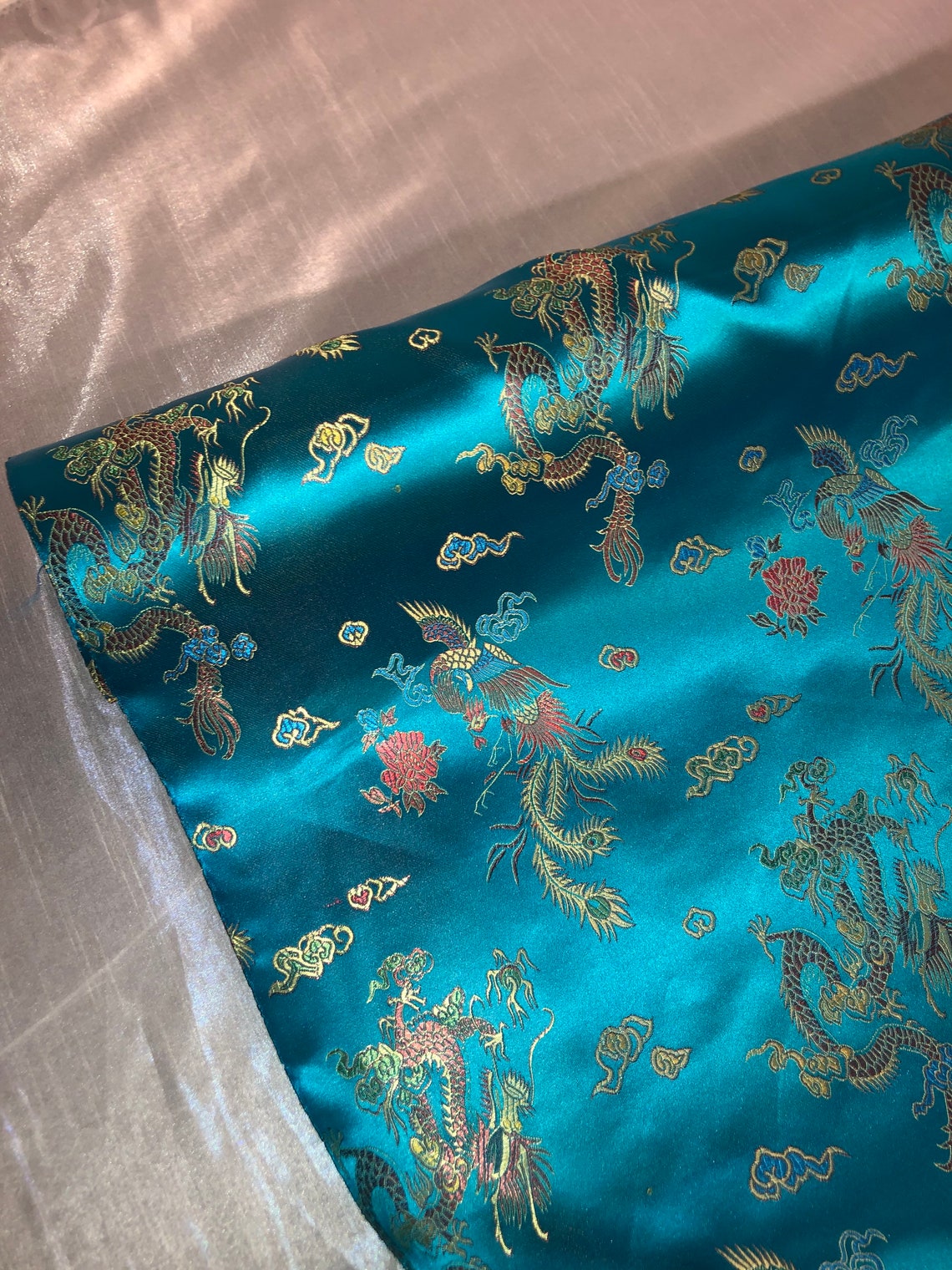 1 mtr türkis orientalischer Drache chinesischer Brokat Stoff.. Etsy