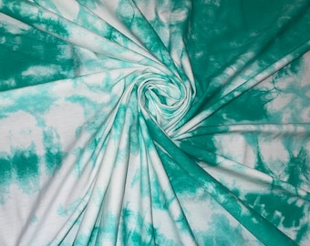 1 mtr white/sea green tie dye viscose jersey stretch fabric..58” wide 147cm