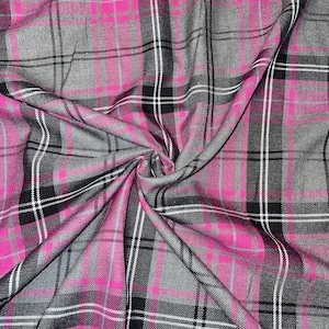 1mtr grau/pink karierter Viskose Stoff kariert 150cm Breite