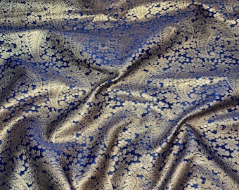 Navy blue/gold paisley print banarsi brocade,jacqaurd fabric..50” wide