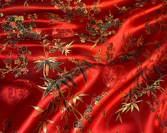 1 mtr red oriental medallion blossom chinese brocade fabric..45&quot; wide 0295