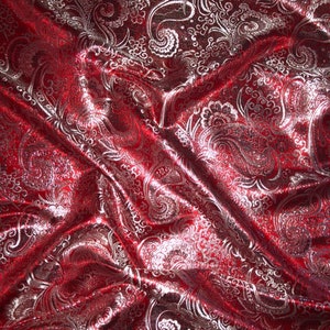 1 mtr red paisley metallic brocade fabric..58"wide