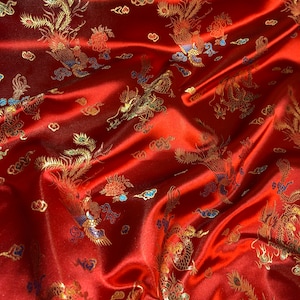 1 mtr red dragon oriental chinese brocade fabric...45&quot;&#39;wide 0295