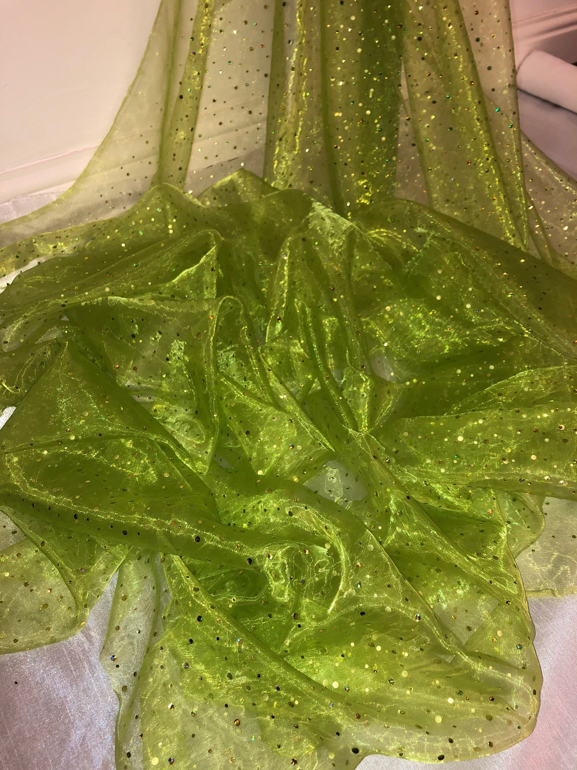 1 Mtr Lime Green Hologram Sequin Organza Fabric..58 Wide - Etsy