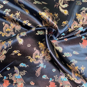1 mtr black oriental chinese dragon brocade fabric..36” wide