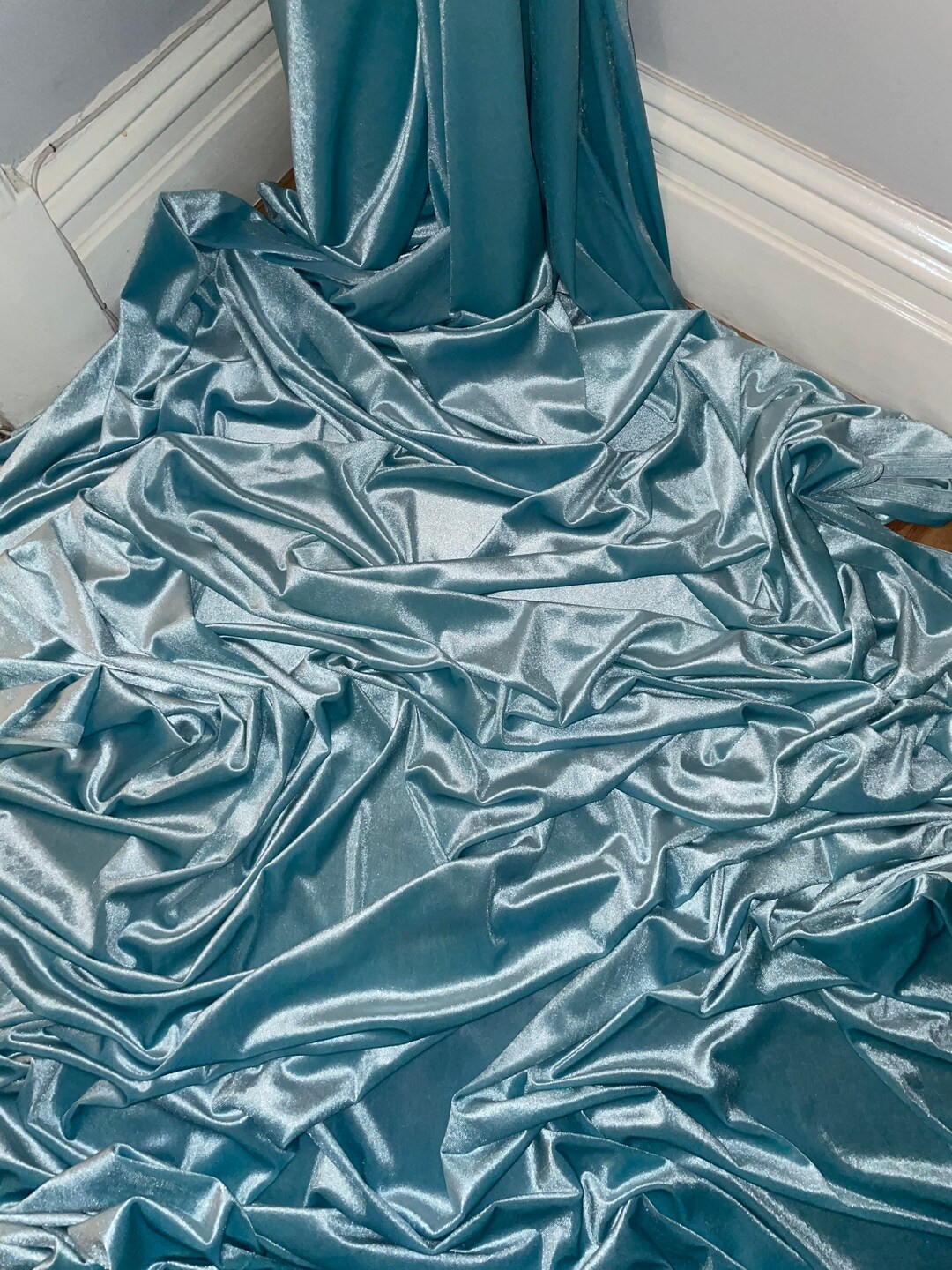 1 Mtr Sky Blue Smooth Velour Velvet Fabric..58