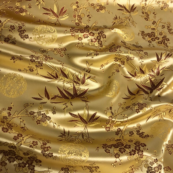 1 mtr gold oriental floral medallion blossom chinese brocade fabric..45" wide
