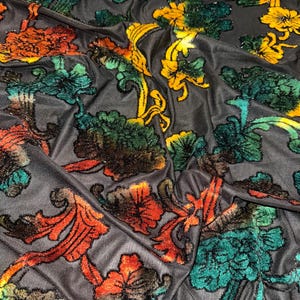 1 mtr black/multi coloured velvet burnout dress fabric..58” wide