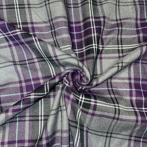 1 mtr purple/grey tartan plaid check poly viscose fabric..58&quot; wide