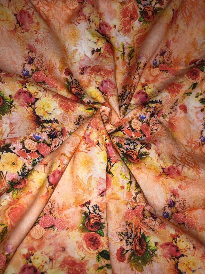 1 mtr peach floral digital print 100/% cotton fabric...45\u201d wide