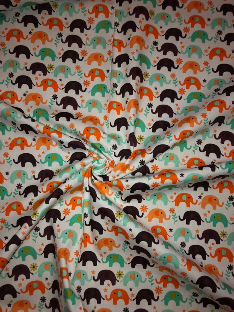 1 mtr mint greenorange elephant print 100/% cotton fabric..45/'wide