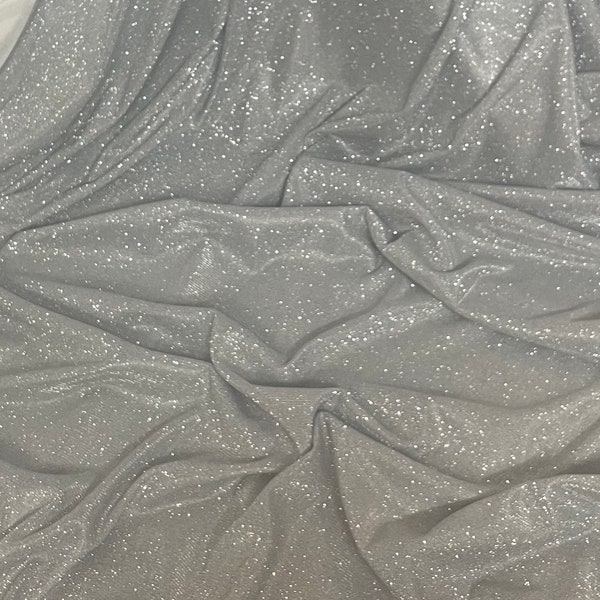 White/silvee sparkly glitter moonlight stretch dress fabric..58"'wide C