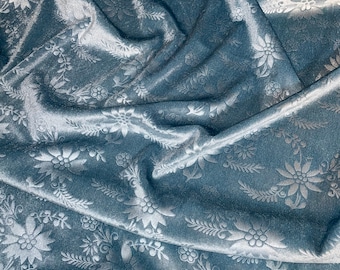 1 mtr light blue floral self print velour velvet fabric..58” wide