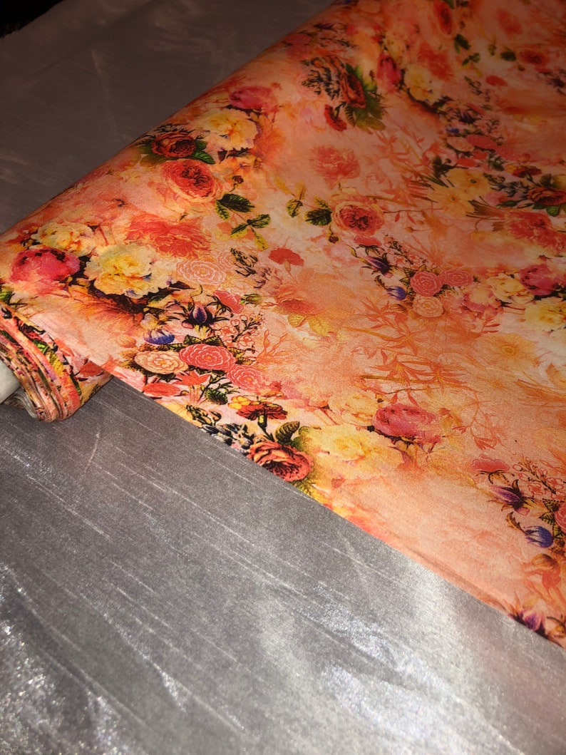 1 mtr peach floral digital print 100/% cotton fabric...45\u201d wide