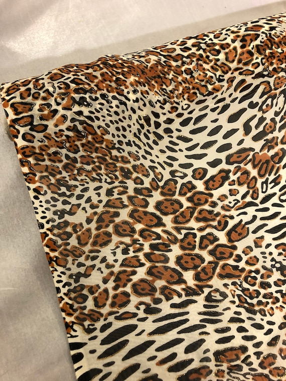 147cm 1 mtr orange leopard animal print georgette dress chiffon fabric..58”wide