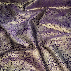 Dark purple/gold paisley print banarsi brocade,jacqaurd fabric..50” wide