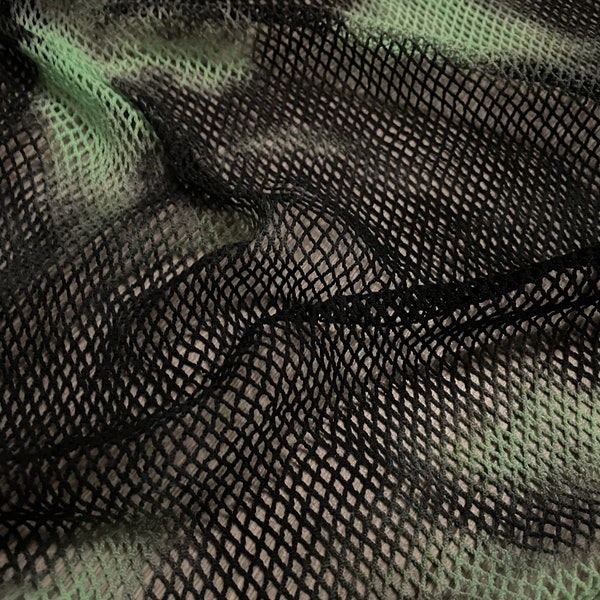 1 mtr noir / vert lime tie dye mesh, tissu extensible en filet de poisson .. 58 » de large