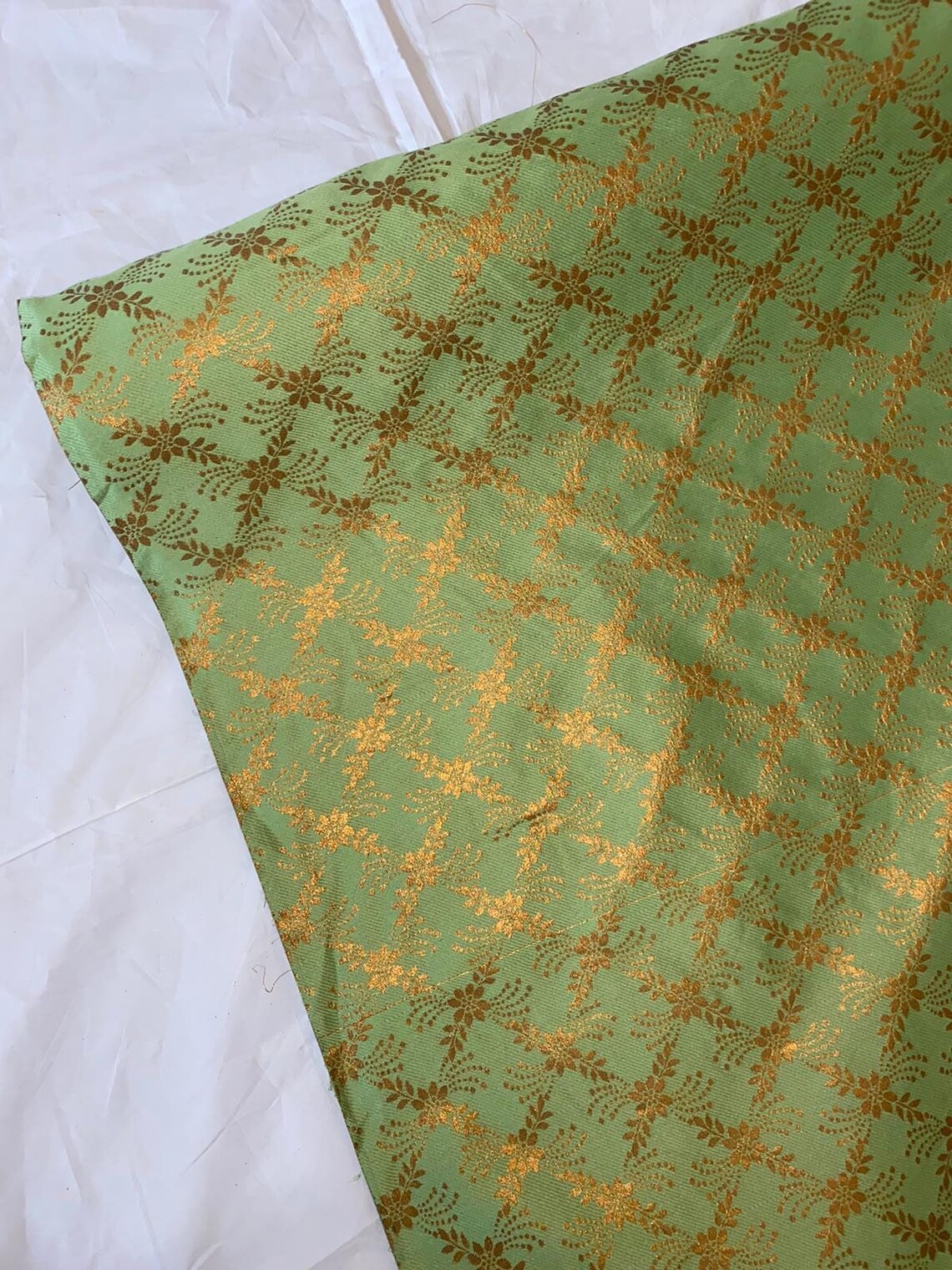 Lime Green Floral Print Banarsi Brocade/jacqaurd Fabric..50 Etsy