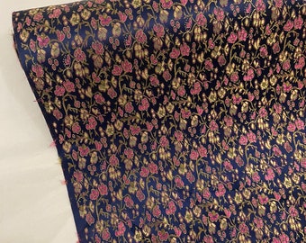 1 mtr navy/lilac/gold floral oriental floral chinese brocade fabric..58”wide