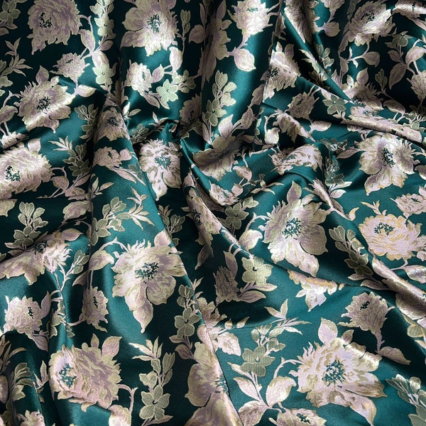 Dark green floral print brocade dress, upholstery fabric..58”wide