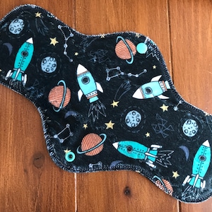 12” Moderate Space Ships Minky Cloth Pad - Serged - Mama Cloth - Reusable Menstrual Pad