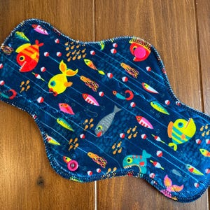 10” Moderate Fish Minky Cloth Pad - Serged - Mama Cloth - Reusable Menstrual Pad