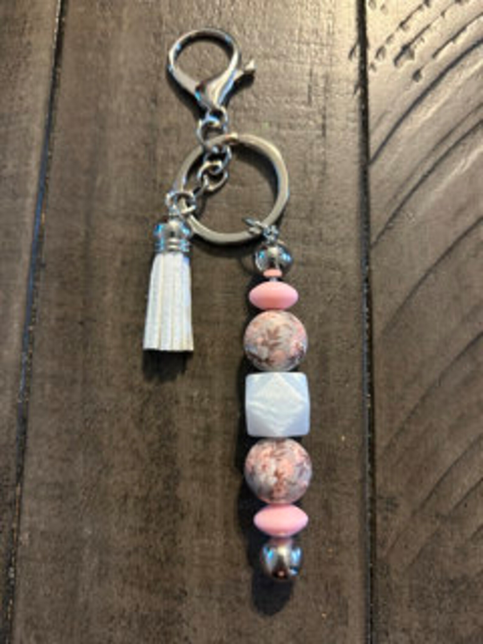 Pink Floral Keychain - Etsy