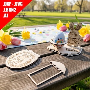 2x Easter Bunny Kinder Egg and Money Holder SVG - Laser Cut File for Kids Easter Gift DXF AI LBRN2