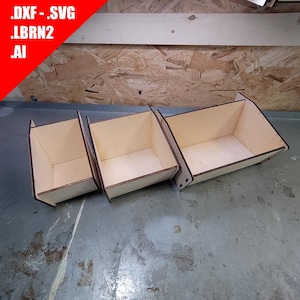 French Cleat 3 Sizes Storage Bin SVG - Tool Organizer 3-4 mm Laser Cut Files - Modular Wall Bin DXF - Workshop Organization - Glowforge Xtool