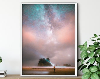 La Push Milky Way Photography Print, Washington Coast Astro Art