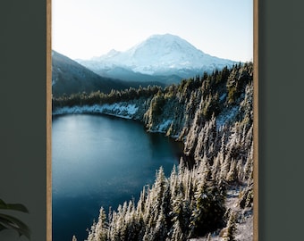 Mt Rainier Winter Landscape Print, Washington State Art