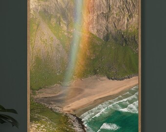 Lofoten Islands Rainbow Photography Print: Norway Travel Poster