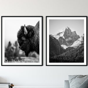 Grand Tetons Photography Print Western Photography Print Set of 2 Buffalo Wall Art Yellowstone Art Wyoming Art Rustic Prints Grand Teton Art