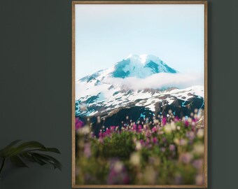 Mount Baker Wildflower Print, Washington Mountain Art
