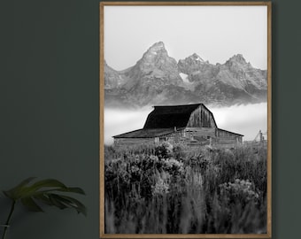 Moulton Barn, Grand Teton, Wyoming - Black and White Photography Art Print